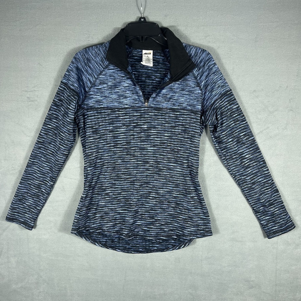 AVIA Women's Activewear 1/4 Zip Pullover‎ Top Blue Black Long Sleeve Size M